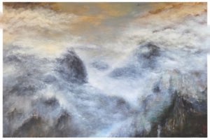 Haguier - atmospheric abstract painting - Nephelee - 30x48 acrylic & ink